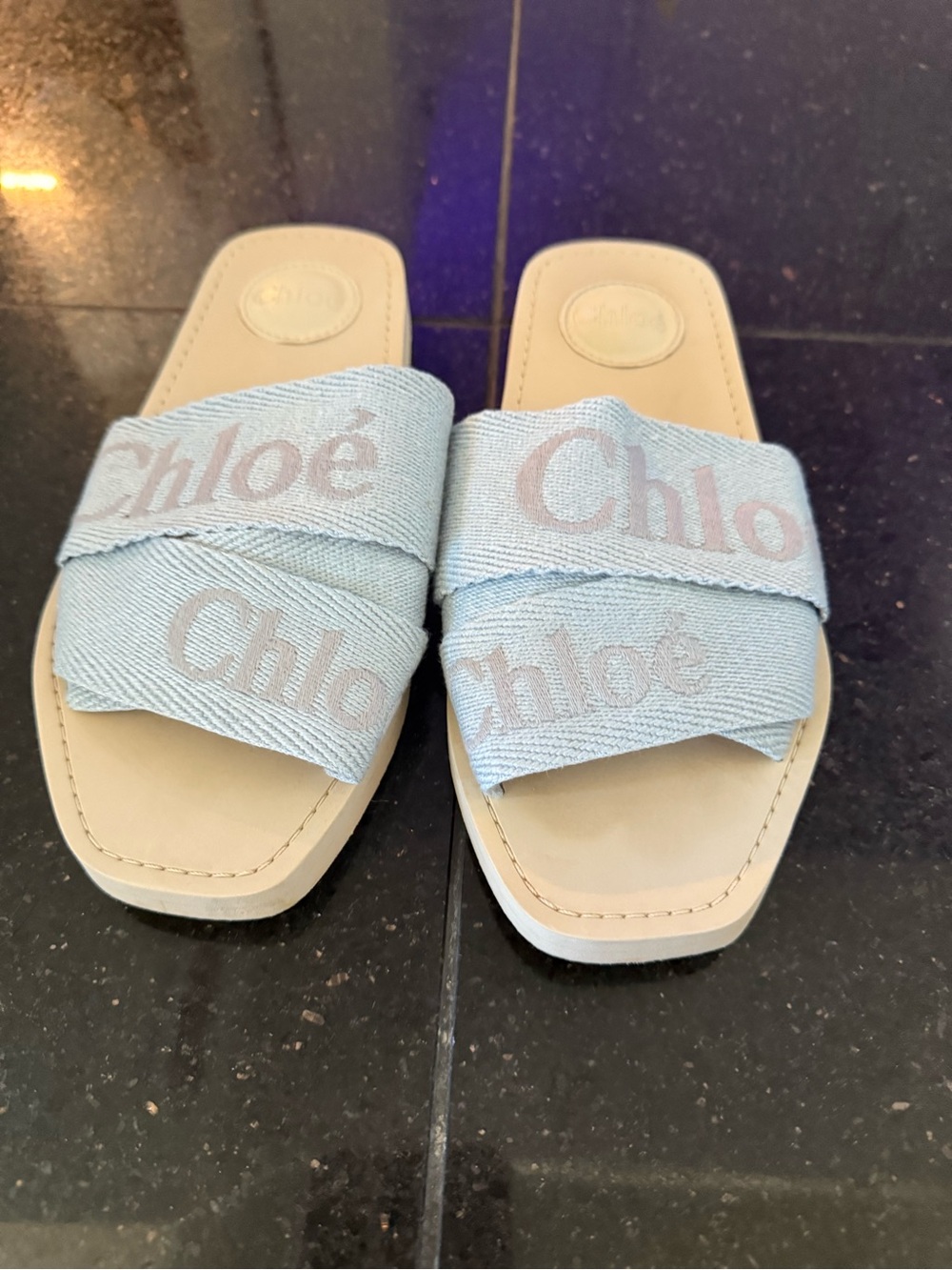 Chloé Kids Light Blue Logo Crossover Slide Sandals